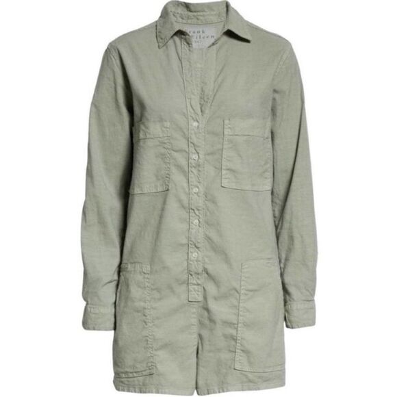 NWT Frank & Eileen XXS Ireland Playsuit Sage Green Pockets Long Sleeve Boho Chic - Picture 5 of 10